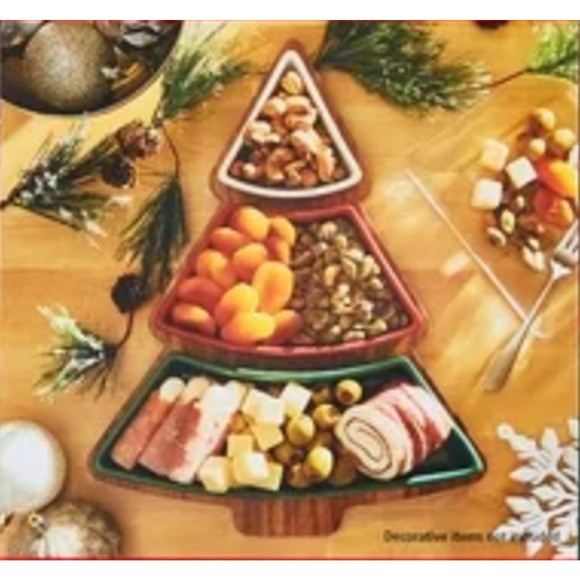 Acacia Wood 4 Pieces Christmas Tree Shaped Charcuterie Tray with Ceramic Bowls - Picture 9 of 13